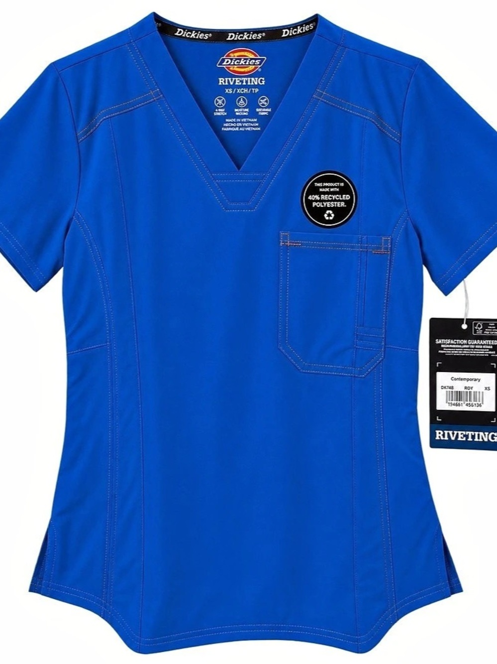 Dickies Riveting Women's 1-Pocket Contrast Stitching V-Neck Scrub Top V-Neck